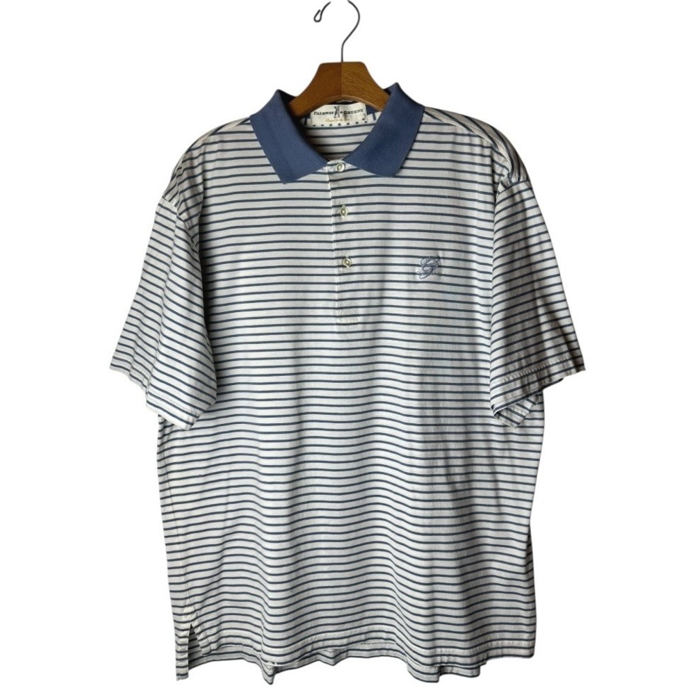 Fairway & Greene Shirt Men Medium Blue White Stripe Polo Greenbrier Golf‎ Preppy